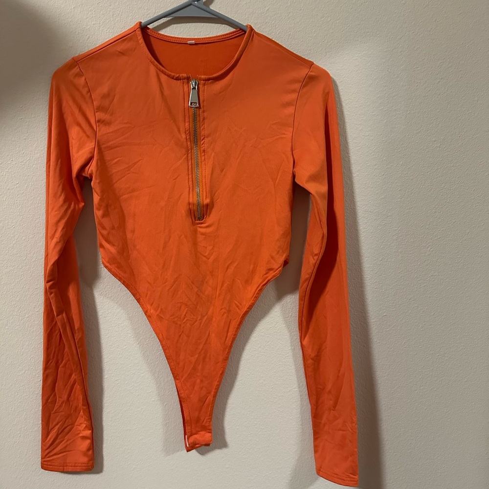 Bright Orange Zipper Bodysuit Trendy and Fashionable